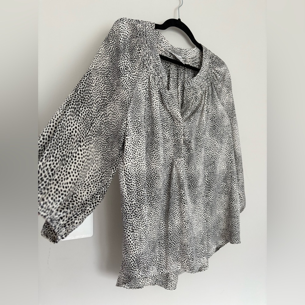 Rebecca Malone Black and White Dotted V-Neck Blouse